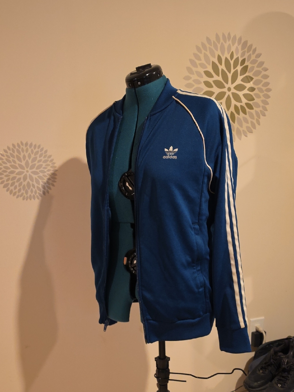 adidas Blue Varsity Track Jacket with White Stripes